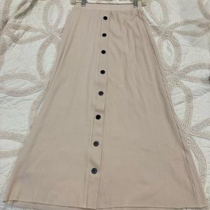 Beige Midi Skirt with Black Buttons